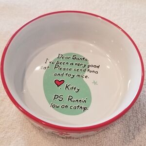 Red and White Cat Bowl with Santa Message
